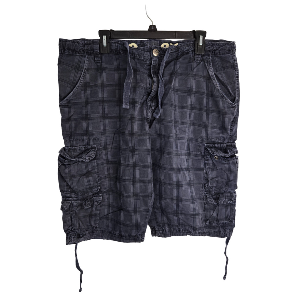 Fusai Black Plaid Utility Hiking Outdoor Comfy Drawstring Men's Cargo Shorts 38